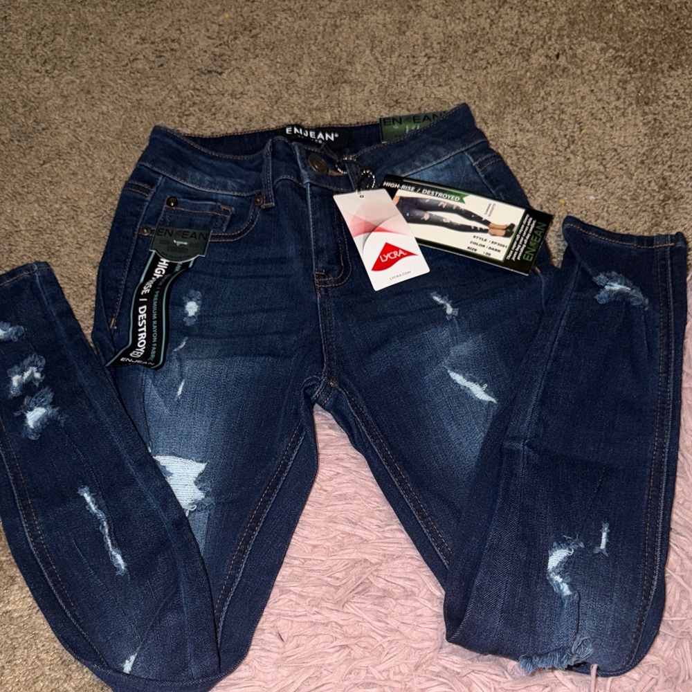 Denim&Co Dark Blue Distressed Skinny Jeans